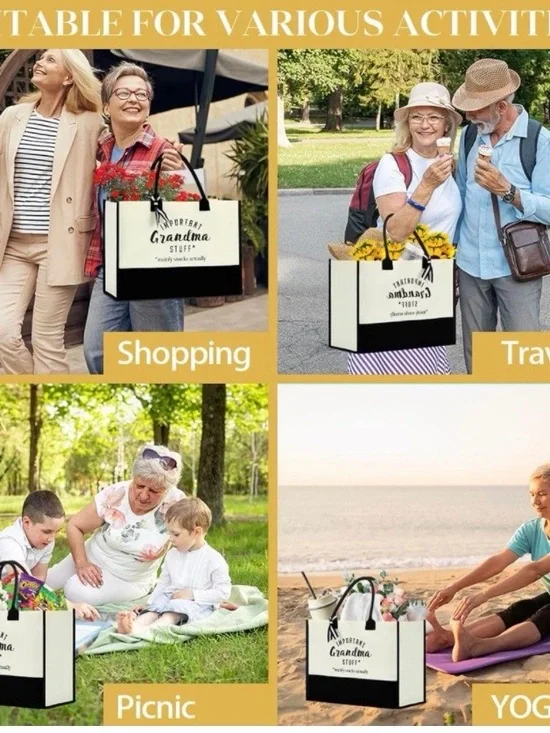 Important Grandma Stuff Canvas Tote Bag - Black & Cream - Picture 6 of 6